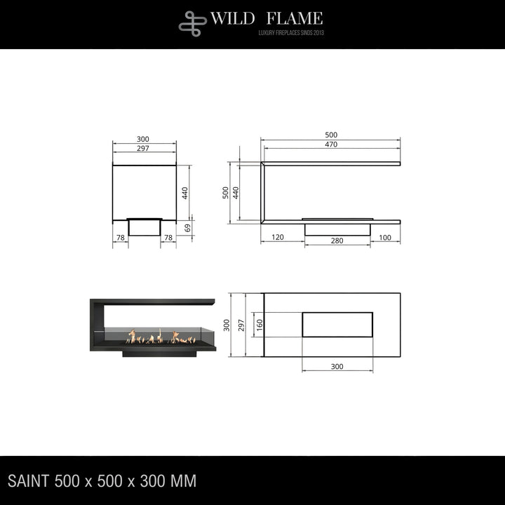 Dreiseitiger Bioethanol Einbaukamin U - SAINT 50