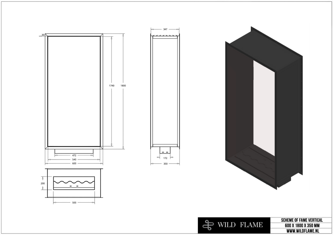 Bioethanol Einbau Tunnelkamin Vertikal - FAME 60x180