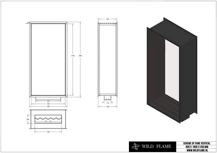 Bioethanol Einbau Tunnelkamin Vertikal - FAME 60x180