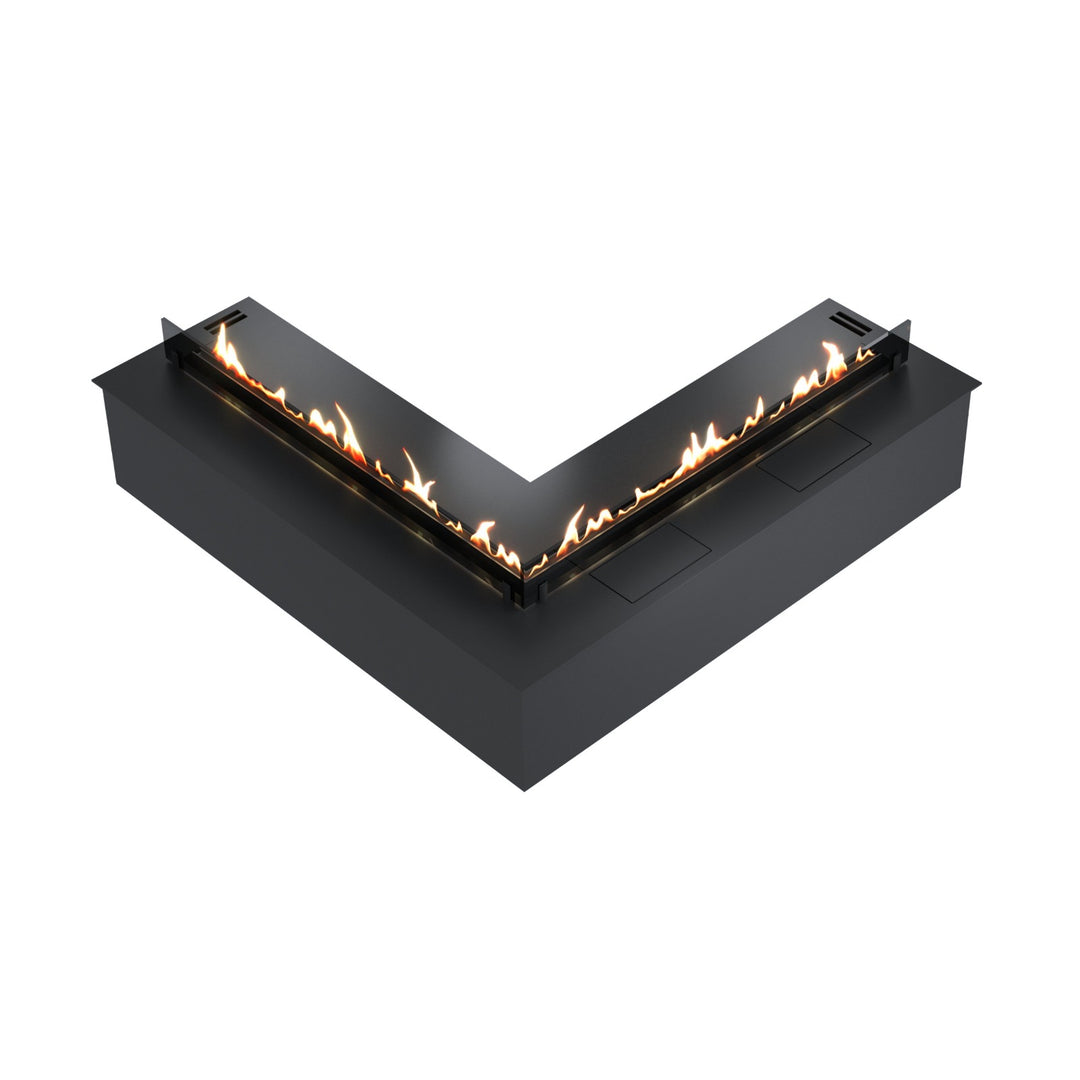 Bioethanol Einbau Brenner Ecke mit Fernbedienung SmartFire CORNER von Wild Flame Draufsicht mit Glas